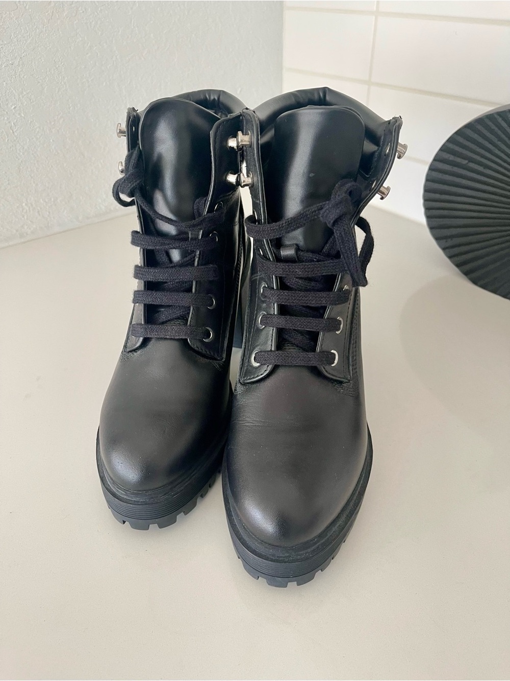 Zara Black Lace-Up Platform Combat Boots